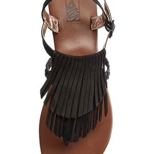 Womens vans Black Fringe Sandals